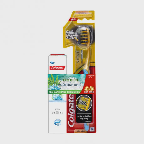 Bàn chải đánh răng Colgate siêu mềm Slim Soft Gold Charcoal + Tặng kem đánh răng Colgate (40g)