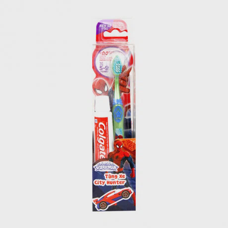 Bàn chải đánh răng cho bé trai Colgate Spiderman + Tặng kem đánh răng Colgate (40g) & xe đồ chơi city hunter