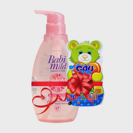 Sữa tắm gội toàn thân hương hoa anh đào cho bé Babi Mild White Sakura (400ml) + Tặng bộ sách gấu thông minh