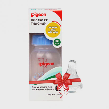 Bình sữa PP tiêu chuẩn Pigeon (120ml) + Tặng 1 núm vú silicon siêu mềm