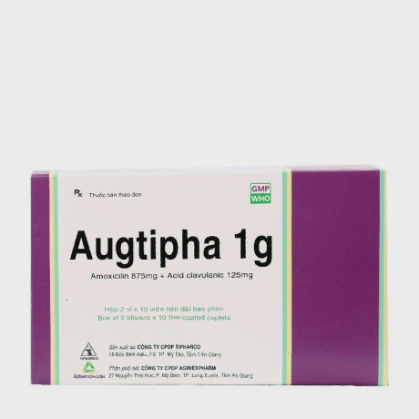 Viên nén bao phim Augtipha 1g kháng sinh điều trị nhiễm khuẩn (2 vỉ x 10 viên)
