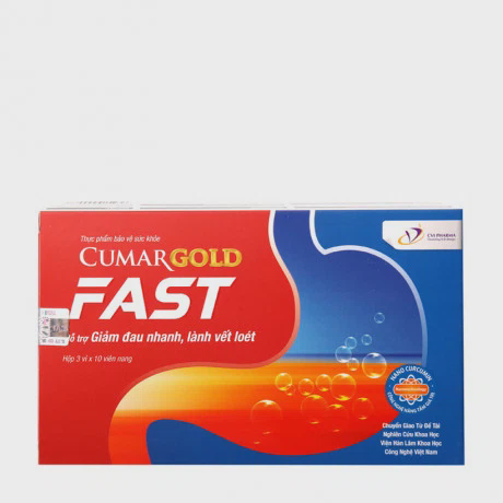 Thực phẩm bảo vệ sức khỏe hỗ trợ giảm đau nhanh, lành vết loét Cumar Gold Fast (3 vỉ x 10 viên/hộp)
