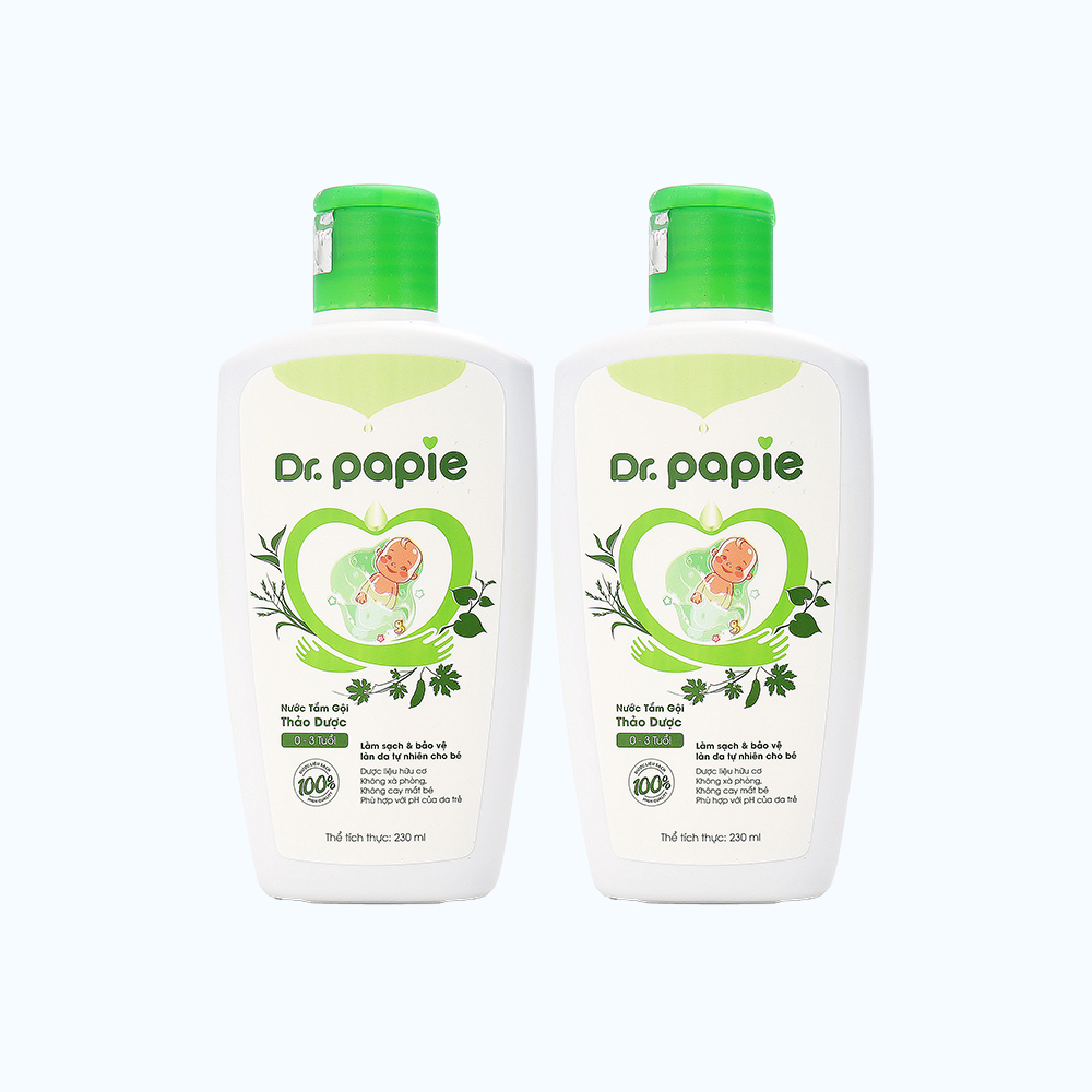 Combo 2 chai Nước tắm gội thảo dược Dr.papie (230ml)