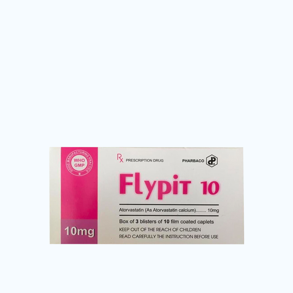 Viên nén Flypit 10mg điều trị tăng cholesterol máu, giảm mỡ máu (3 vỉ x 10 viên)