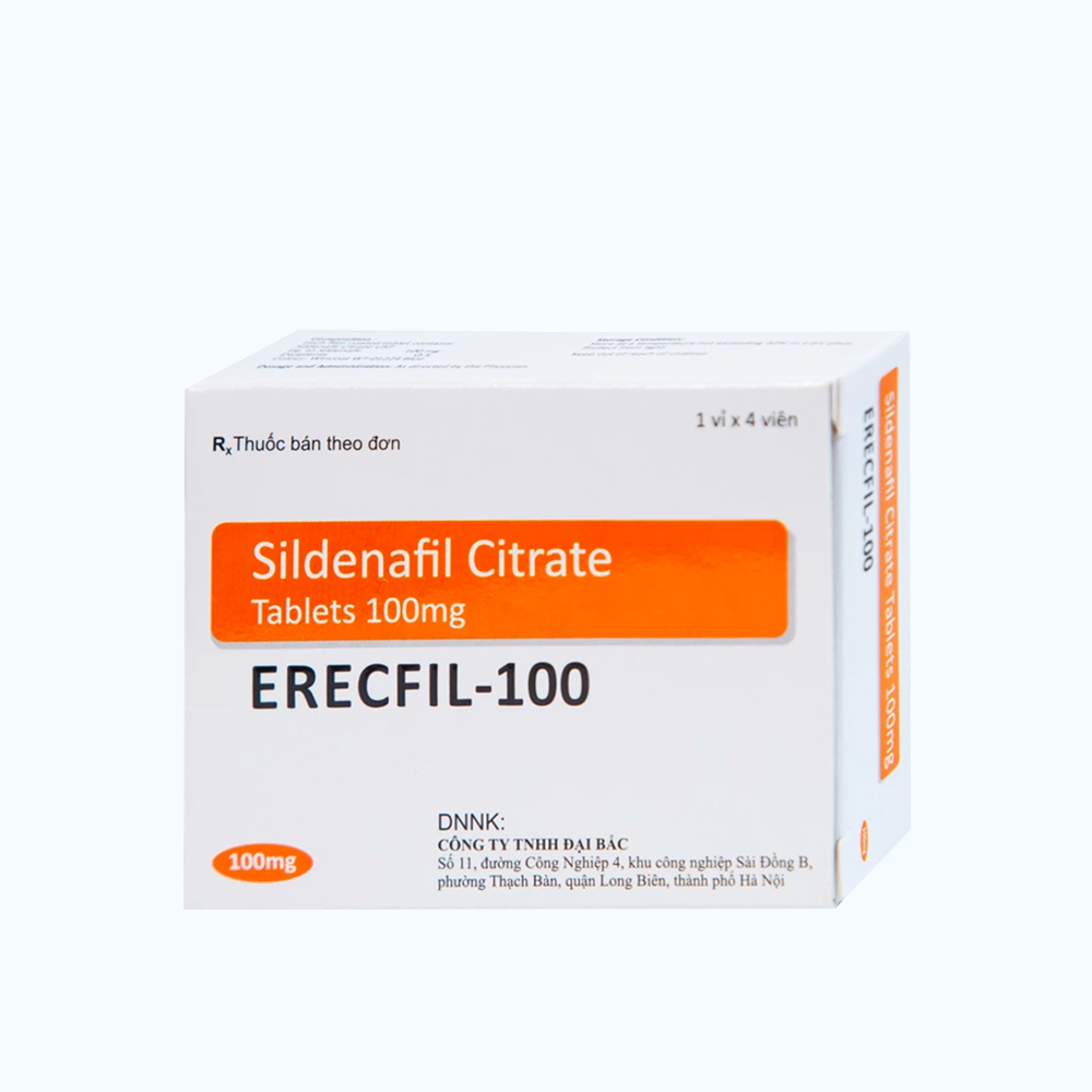 Erecfil-100 Sildenafil Citrate 100mg Stallion (Hộp 4 viên)
