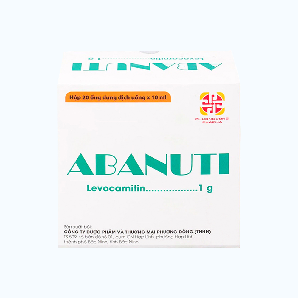 Dung dịch uống Abanuti 1g Phương Đông trị thiếu Carnitine (Hộp 20 ống x 10ml)