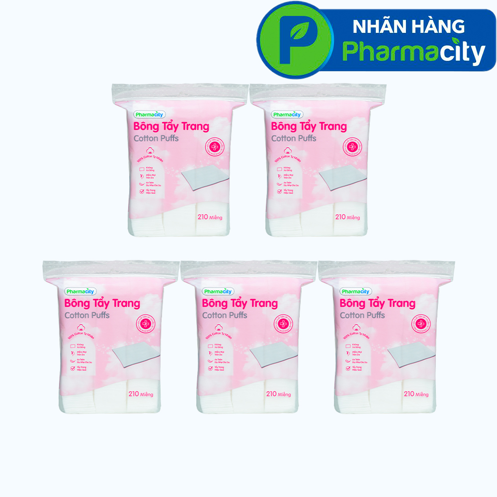 Combo 5 gói Bông tẩy trang dạng túi lớn tiết kiệm Pharmacity (210 miếng)
