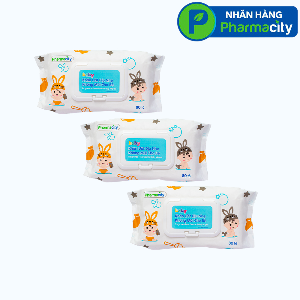 Combo 3 gói Khăn ướt dịu nhẹ Pharmacity Love Babe không mùi cho bé (80 tờ/gói)