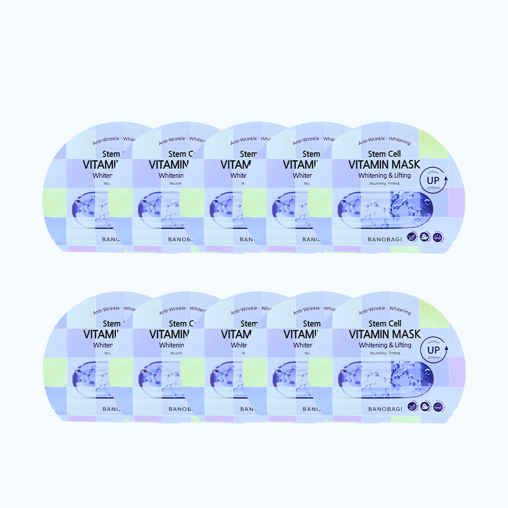 Combo 10 miếng mặt nạ BANOBAGI Stem Cell Vitamin Mask Whitening And Lifting Hỗ Trợ Dưỡng Sáng Da (Miếng 30g)