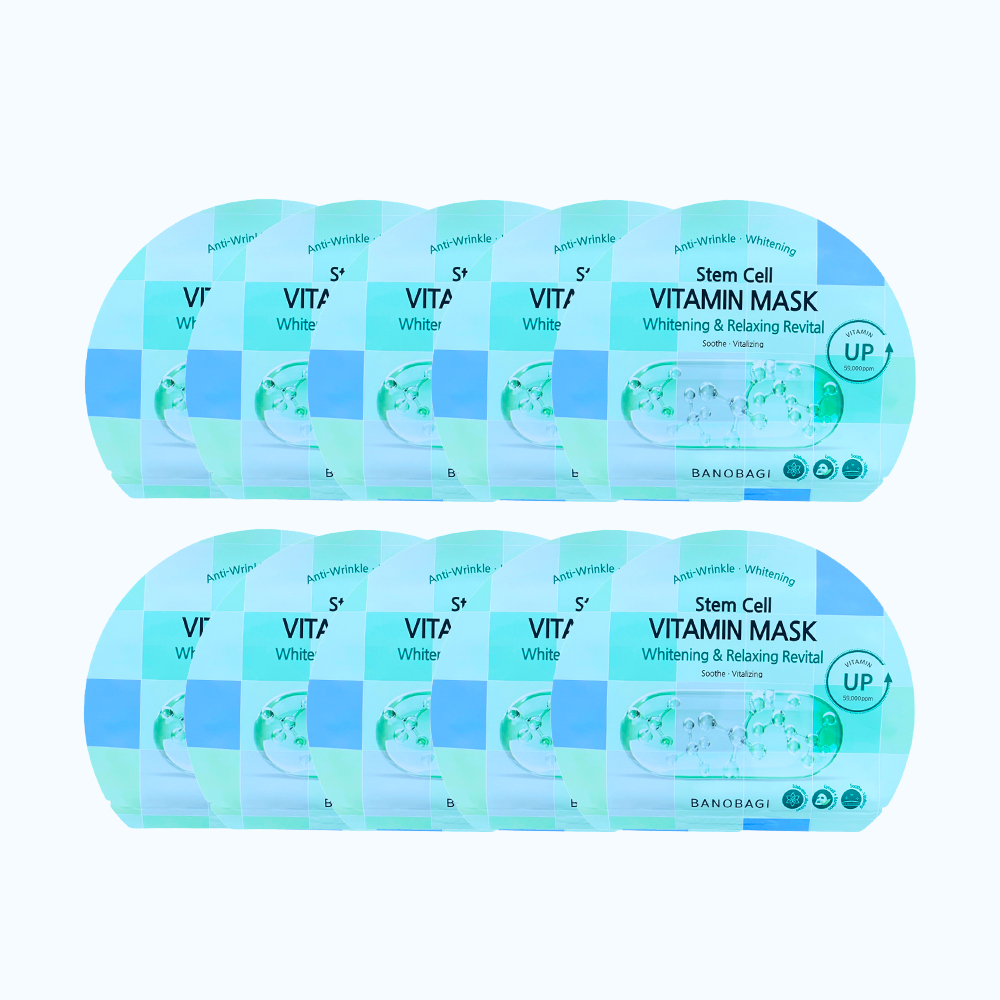 Combo 10 miếng mặt nạ BANOBAGI Stem Cell Whitening & Relaxing Revital Dưỡng Sáng, Thư Giãn Da (Miếng 30g)