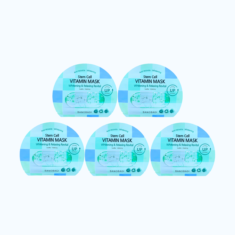Combo 5 miếng mặt nạ BANOBAGI Stem Cell Whitening & Relaxing Revital Dưỡng Sáng, Thư Giãn Da (Miếng 30g)