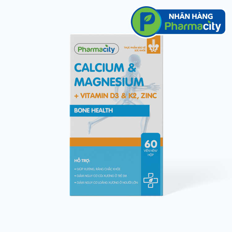 PMC Calcium & Magnesium, Vitamin D3 & K2, Zinc-Bone health (Chai 60 Vien) New 2025