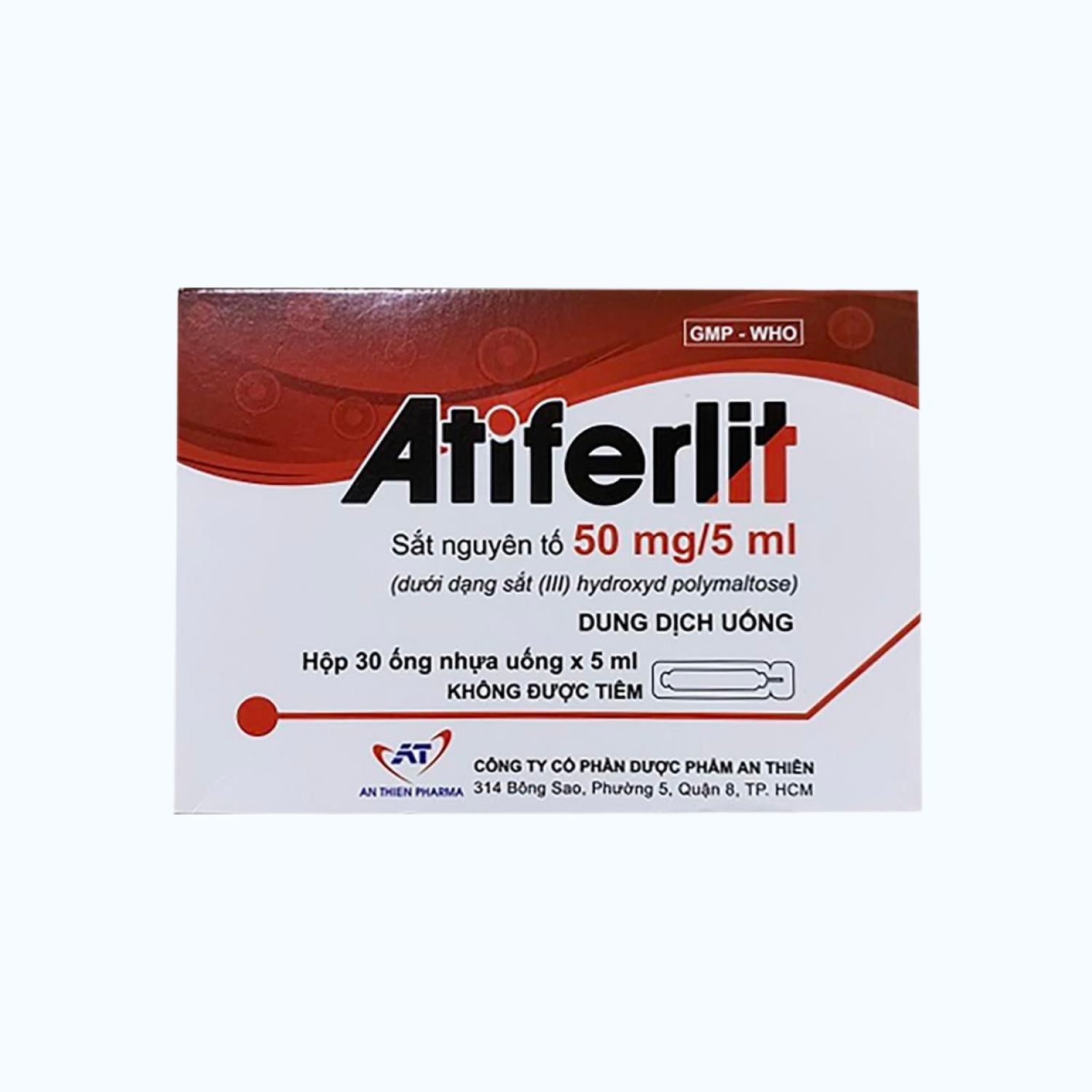 Dung dịch uống Atiferlit 50mg/5ml An Thiên bổ sung sắt, điều trị thiếu máu do thiếu sắt (30 ống x 10