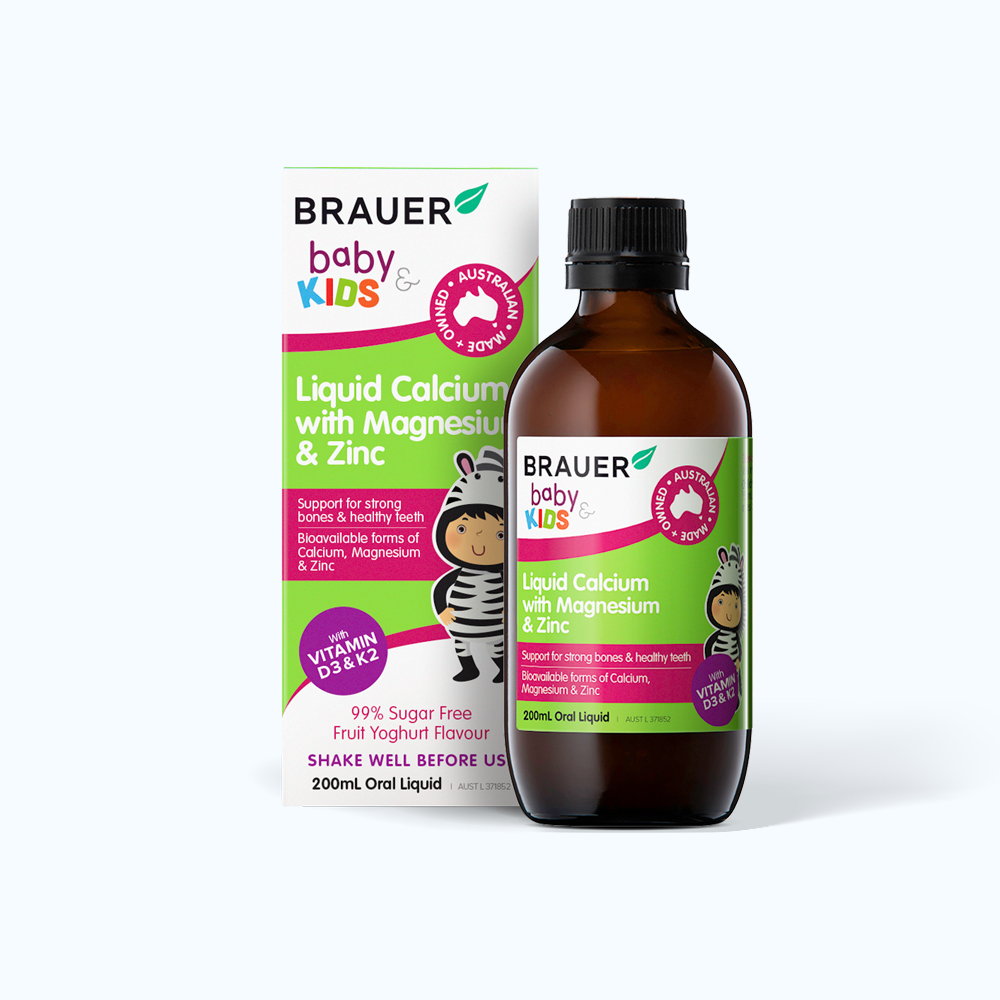 BRAUER Calcium Magesium Zinc B.Sung Canxi, Magie, Kem Cho Tre (Chai 200ml)