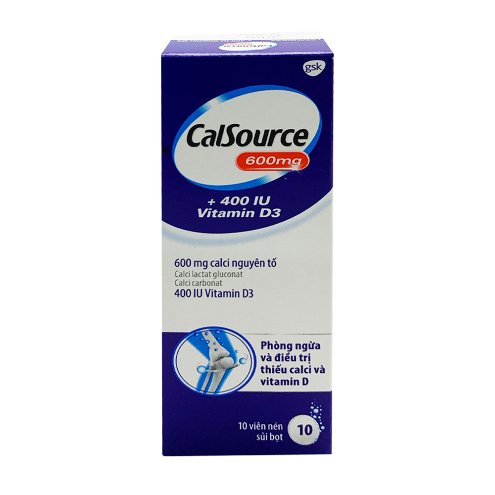 CalSource 600 mg + 400 IU Vitamin D3 Effer (Calcium Sandoz 600 + D3)(Hop 10 vien)
