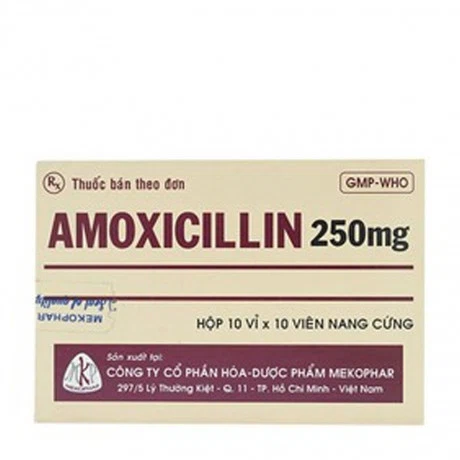Viên nang Amoxicilin 250mg Mekophar kháng sinh điều trị nhiễm khuẩn (10 vỉ x 10 viên)