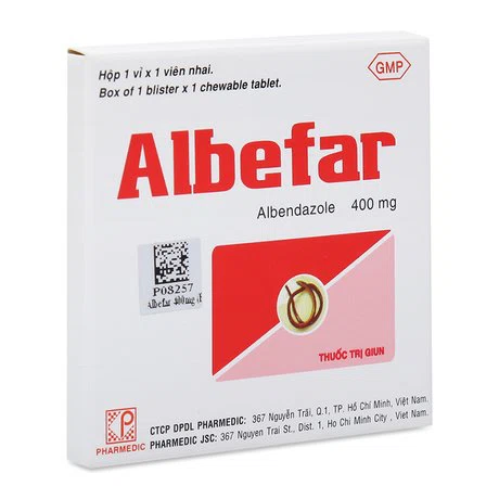 Viên nhai Albefar 400mg điều trị nhiễm giun, sán (1 vỉ x 1 viên)