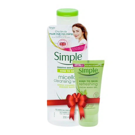 Nước tẩy trang Simple Micellar Cleansing Water(200ml) + Tặng gel rửa mặt Simple (50ml)