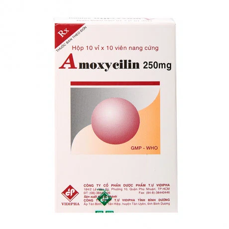 Viên nang cứng Amoxycillin 250mg  Vidipha kháng sinh điều trị nhiễm khuẩn (10 vỉ x 10 viên)