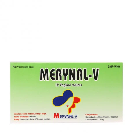 Viên đặt âm đạo Merynal-V điều trị viêm âm đạo (1 vỉ x 12 viên)