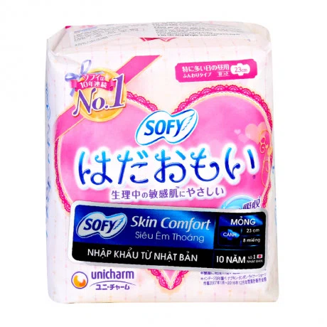 Băng vệ sinh siêu êm thoáng có cánh Sofy Skin Comfort Ultra Thin 23cm (8 miếng/gói)