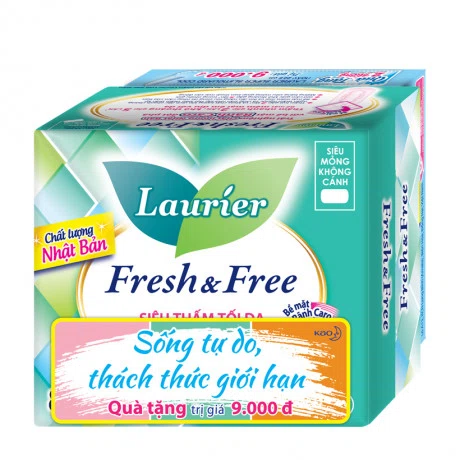 Băng vệ sinh Laurier Fresh & Free siêu mỏng không cánh siêu thấm tối đa (8 miếng)