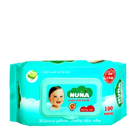 Khăn giấy ướt em bé chiết xuất từ lô hội hương phấn không cồn Nuna (100 miếng/gói)