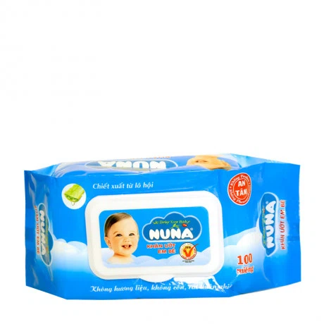 Khăn giấy ướt em bé chiết xuất từ lô hội không hương liệu, không cồn Nuna (100 miếng/gói)
