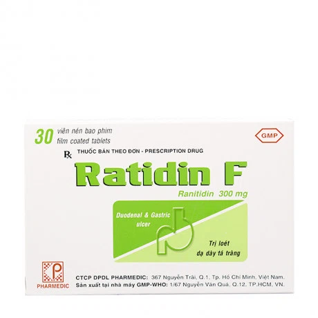 Viên nén bao phim Ratidin F300mg điều trị viêm loét dạ dày (3 vỉ x 10 viên)