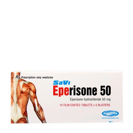 Viên nén bao phim Savi Eperisone 50mg điều trị chứng tăng trương lực cơ (5 vỉ x 10 viên)
