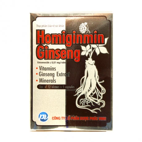 PV Homiginmin Ginseng Bo Sung VTM, Cao Sam Va K.Chat (12Vi X 5Vien)