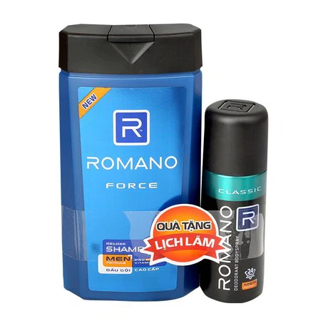 Dầu gội cao cấp dành cho nam Romano Force (380g) + Tặng xịt khử mùi toàn thân Romano Classic (63ml)