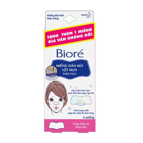 Miếng dán lột mụn không hương cho nữ Bioré (4 miếng/hộp) + Tặng kèm 1 miếng dán cùng loại