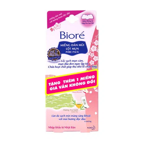 Miếng dán mũi lột mụn hương hoa anh đào Bioré (4 miếng/hộp) + Tặng kèm 1 miếng dán cùng loại