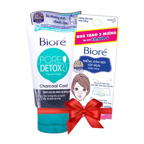 Sữa rửa mặt thanh lọc da Bioré Pore Detox Charcoal (50g) + Tặng kèm 2 miếng dán lột mụn không hương cho nữ Bioré