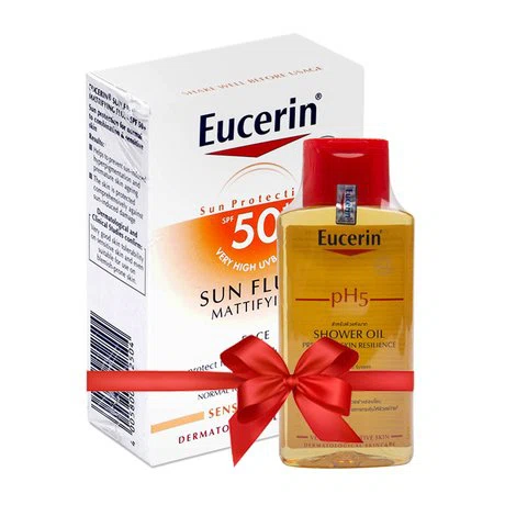 Kem chống nắng Eucerin Sun Fluid Mattifying SPF50+ (50ml) + Tặng kèm dầu tắm cho da nhạy cảm Eucerin Shower Oil (200ml)