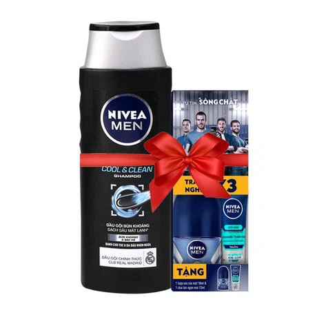 Dầu gội bùn khoáng sạch sâu mát lạnh Nivea Men Ice Mud Cool & Clean (380ml) + Tặng lăn khử mùi Nivea Men (12ml) và SRM Nivea Men (18ml)