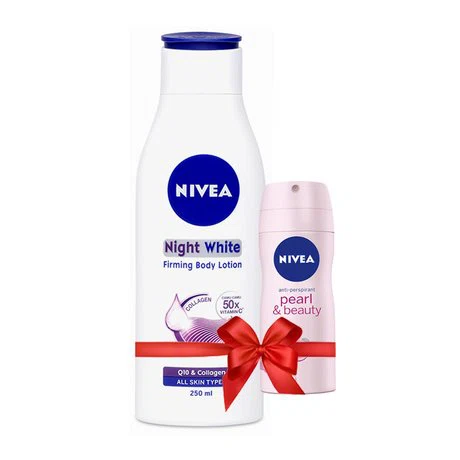 Sữa dưỡng thể trắng da ban đêm Nivea Night White (250ml) + Tặng kèm xịt khử mùi ngọc trai Nivea Pearl & Beauty (60ml)