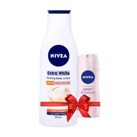 Sữa dưỡng thể trắng da Nivea Extra White SPF30 PA++ (200ml) + Tặng kèm xịt khử mùi ngọc trai Nivea Pearl & Beauty (60ml)