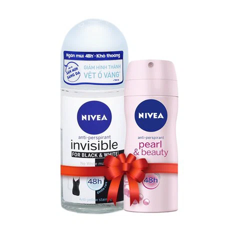 Lăn ngăn mùi sáng da, giảm hình thành vệt ố vàng Nivea Invisible For Black & White (50ml) + Tặng kèm xịt khử mùi ngọc trai Nivea Pearl & Beauty