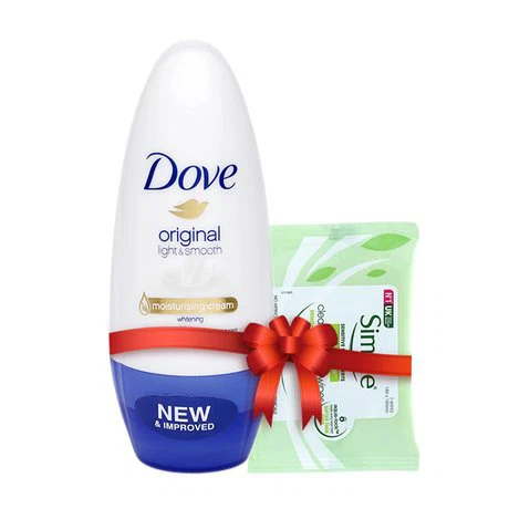 Lăn khử mùi trắng da Dove White Original (40ml) + Tặng khăn giấy ướt tẩy trang Simple (7 miếng)
