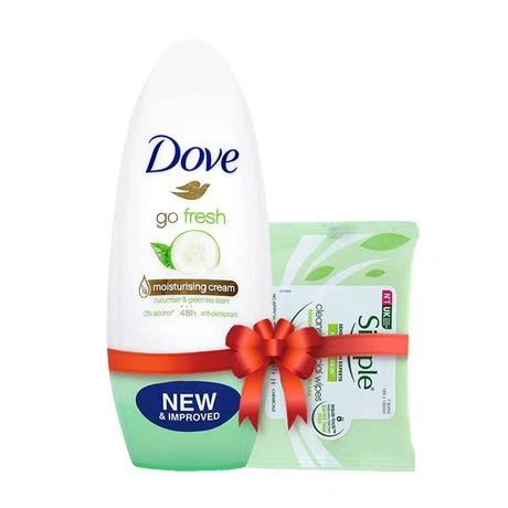 Lăn khử mùi hương dưa leo & trà xanh Dove Go Fresh (40ml) + Tặng kèm khăn giấy ướt tẩy trang Simple (7 miếng/gói)