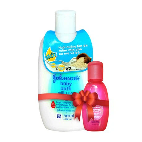 Sữa tắm chứa sữa và gạo Johnson Baby Bath Milk + Rice (200ml) + Tặng kèm dầu gội óng mượt tóc cho bé gái Johnson Baby (50ml)