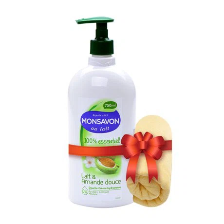 Sữa tắm chiết xuất hạnh nhân và sữa Monsavon (750ml) + Tặng kèm khăn tắm cao cấp