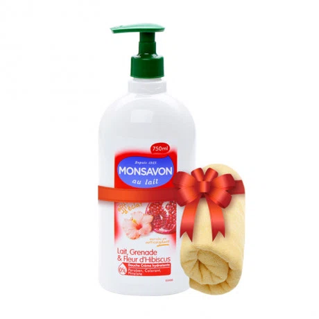 Sữa tắm chiết xuất sữa, lựu và hoa dâm bụt Monsavon (750ml) + Tặng kèm khăn tắm cao cấp