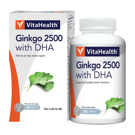 Thực phẩm bảo vệ sức khỏe hỗ trợ não bộ, tăng cường trí nhớ Ginkgo 2500 with DHA (Hộp 60 viên)