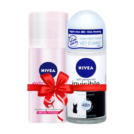 Lăn khử mùi cho nữ Nivea Black & White (50ml) + Tặng lăn khử mùi serum trắng mịn Nivea Extra White Serum (35ml)