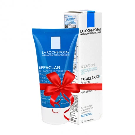 Kem dưỡng giảm mụn đầu đen và bóng nhờn La Roche-Posay Effaclar K+ (30ml) + Tặng sữa rửa mặt cho da dầu nhạy cảm Effaclar Gel (50ml).