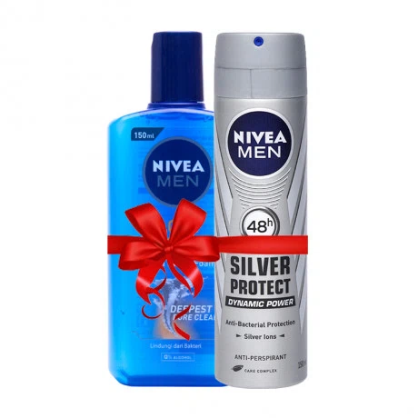 Xịt khử mùi phân tử bạc cho nam Nivea Men Silver Protect (150ml) + Tặng gel rửa mặt giảm mụn cho nam Nivea Men Acne Protect (150ml)