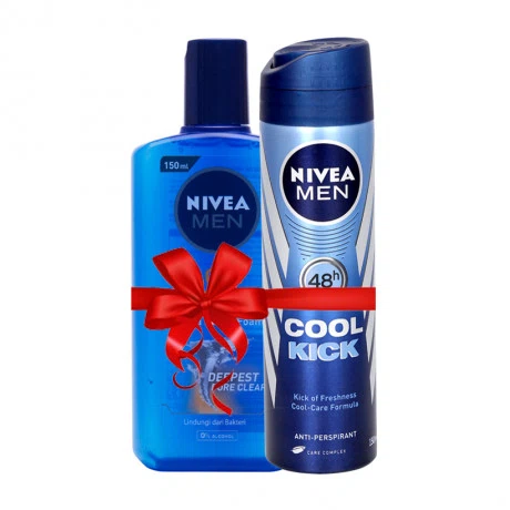 Xịt khử mùi mát lạnh cho nam Nivea Men Cool Kick (150ml) + Tặng gel rửa mặt Nivea Men (150ml)